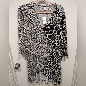 NWT Cato Women's Multi Print Art To Wear Wrap Dress Sz L-Asymmetric Hem Mobwife